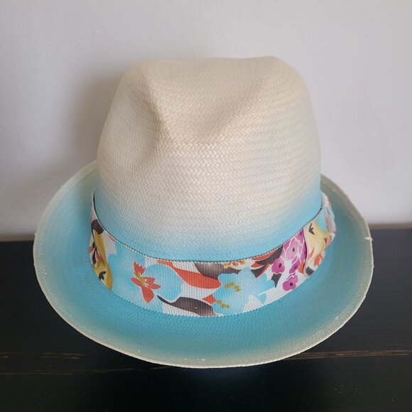 Borsalino Women\'s Straw Panama Hat Ombre White & Blue Size 57 main image 6